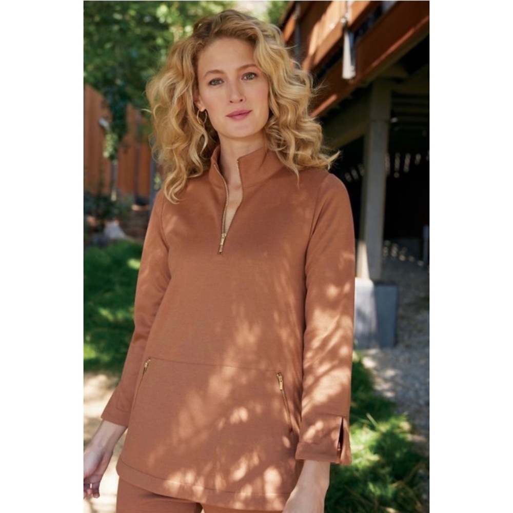 SOFT SURROUNDINGS | Marlow Tunic Length Pullover‎ 1/4 Zip Top Sz. Medium